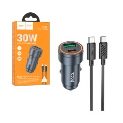Hoco Car Charger Z57A Glorious 2 Port USB+Type-C 30W with Type-C to Type-C 1M Metallic Gray Hoco Car Charger Z57A Glorious 2 Port USB+Type-C 30W with Type-C to Type-C 1M Metallic Gray